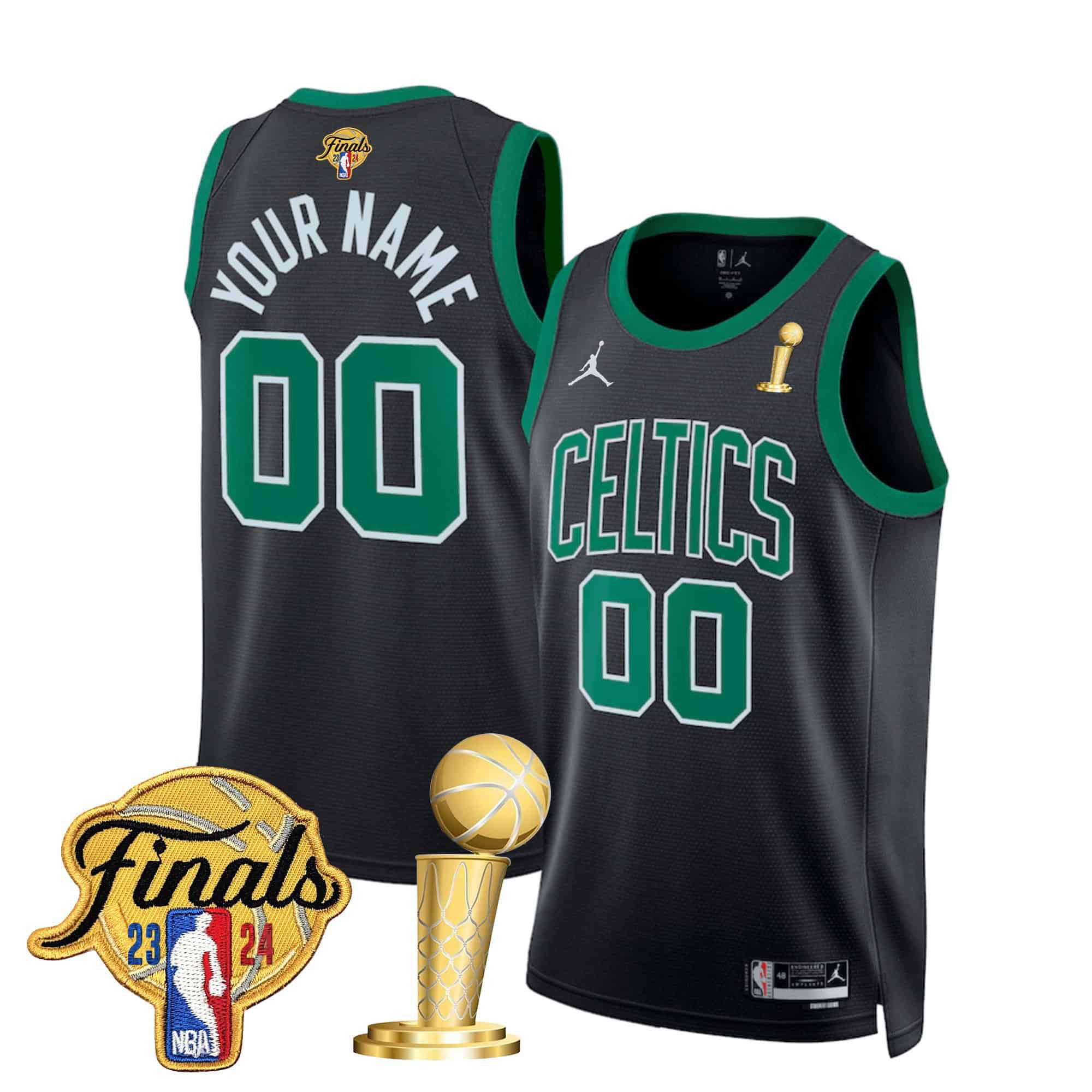 Men Boston Celtics Black 2024 Final & Champions Patch Swingman Custom NBA Jersey->customized nba jersey->Custom Jersey